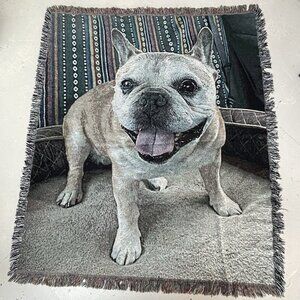 French Bulldog Dog Tapestry Fringe Throw Afghan Blanket Decor Fall Winter Cozy